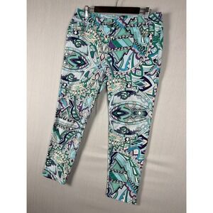 Chico's Bright & Colorful Slim Pant Sz 1.5 Blue Multi Abstract So Slimming Ankle
